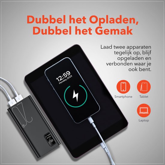 Wireless Powerbank 20000mAh Quick Charge - Mobile Charger - Wireless Charging - External Rechargeable Battery - Micro USB & C Input - Powerbank Compatible with iPhone, Samsung, and Apple
QuchiQ Wireless Powerbank