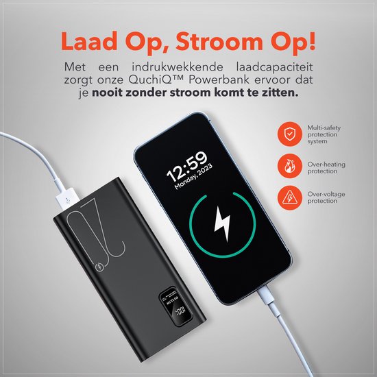 Wireless Powerbank 20000mAh Quick Charge - Mobile Charger - Wireless Charging - External Rechargeable Battery - Micro USB & C Input - Powerbank Compatible with iPhone, Samsung, and Apple
QuchiQ Wireless Powerbank
