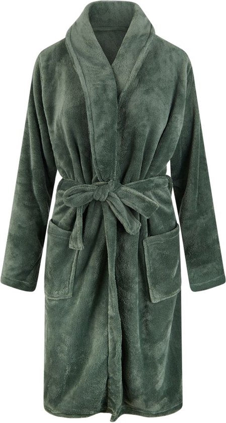 "Green Fleece Unisex Bathrobe with Shawl Collar - Relax Company - Size L/XL"
Product Name in English: "Green Fleece Unisex Bathrobe with Shawl Collar"