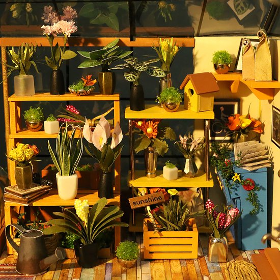 "Robotime Model Building Miniature Kit - Cathy's Flower House - Wood/Paper/Plastic - 195mm (H) x 175mm (W) x 175mm (D) - with Light"
Product Name in English: "Cathy's Flower House"