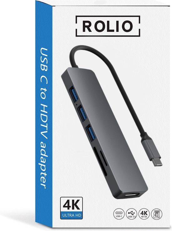 "Premium Quality Rolio USB C Hub - Universal - 4K HDMI".
Productnaam in het Engels: "Rolio USB C Hub".