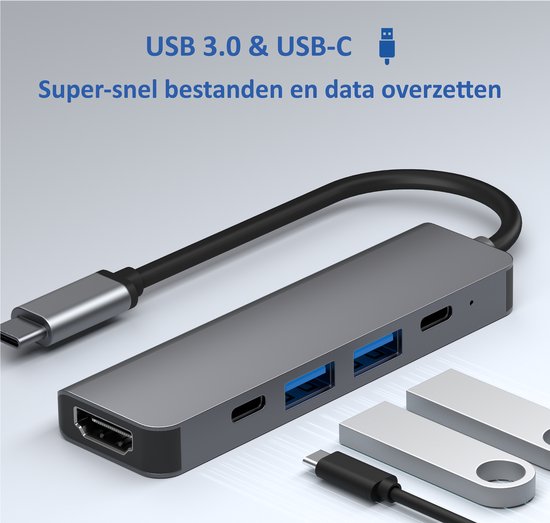 Rolio USB-C Hub met 4K HDMI, USB 3.0 en USB-C-aansluiting
Productnaam in het Engels: Rolio USB-C Hub 4K HDMI USB 3.0 USB-C