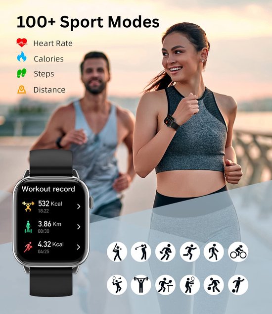 "Smartwatch SAMTECH - Men & Women - Watch - with HD Touchscreen - Step Counter, Calorie Tracker, Sleep Monitor - Compatible with Samsung, iPhone, Apple iOS, Android and more - Black"
Productnaam in het Engels: SAMTECH Smartwatch