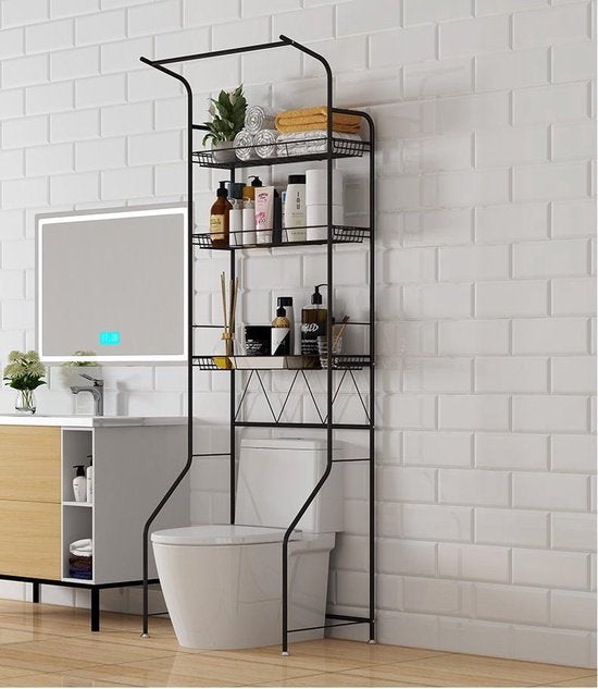 Sleek Black Metal Laundry Shelf & Bathroom Cabinet - Sens Design