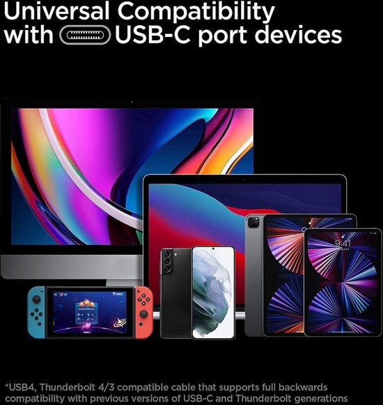 Sounix USB 4 Cable - 40Gbps Speed - 100W Power - 8K@60Hz Display - Compatible with Apple iPhone 15/Samsung/MacBook/iPad - Certified Fast Charging Thunderbolt - Black