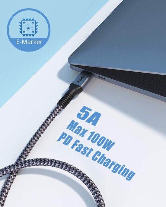 Sounix USB 4 Cable - 40Gbps Speed - 100W Power - 8K@60Hz Display - Compatible with Apple iPhone 15/Samsung/MacBook/iPad - Certified Fast Charging Thunderbolt - Black