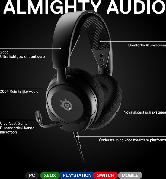 "SteelSeries Arctis Nova 1 Gaming Headset - Zwart - PS4/PS5, PC, Xbox & Nintendo Switch"
Productnaam in het Engels: SteelSeries Arctis Nova 1 Gaming Headset