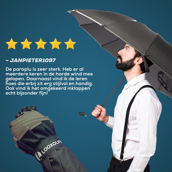 Opvouwbare Stormparaplu - 105 CM - Automatisch in- en uitklapbaar - Stormbestendig tot 140 km/h - Inclusief luxe beschermhoes
Translation: Folding Storm Umbrella