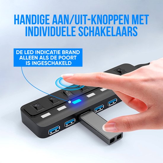 "Strex USB 3.0 Hub - USB Splitter - 7 Ports - 5Gbps - LED Indicator - On/Off Switch - 100CM Cable"
Productnaam in het Engels: Strex USB 3.0 Hub USB Splitter 7 Ports 5Gbps LED Indicator On Off Switch 100CM Cable