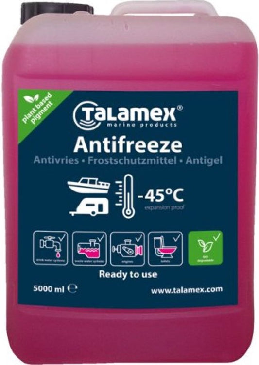 "Talamex Antivries voor Drinkwatersysteem -45 Graden - 5 Liter" 
English product name: Talamex Antifreeze for Drinking Water System 5 Liters