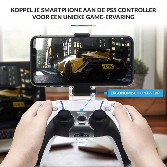 PS5 Controller Phone Mount – Universal Smartphone Clip for Playstation 5 – Crystal Clear