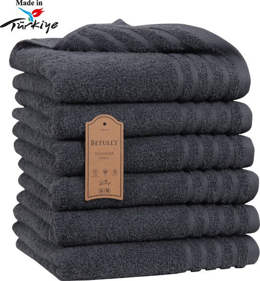 "Veehaus Vallant - Set van 6 Handdoeken 50 x 100 cm - Hotelkwaliteit - Zware kwaliteit 500 g/m2 Antraciet"
Productnaam in het Engels: Veehaus Vallant Towels