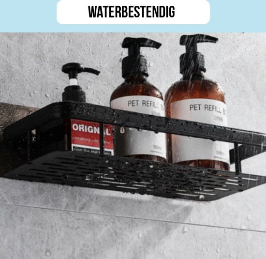 "Zwart Wandrek - Set van 2 - Doucherek zonder boren - Wandrekje zonder boren"
"Black Wall Shelf - Set of 2 - Drill-Free Shower Shelf - Drill-Free Wall Shelf"
