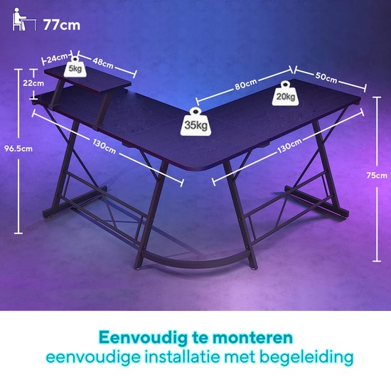 Xergonomic Gaming Corner Desk - Computer Table - Gaming Desk - 130cm x 130cm x 96.5 cm - Black
Xergonomic Gaming Corner Desk