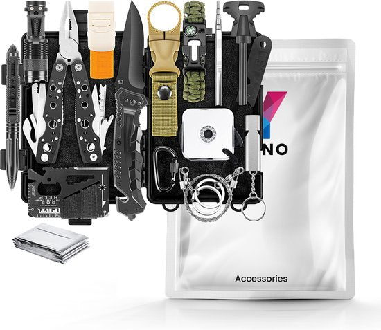 YONO Outdoor Survival Kit - Bracelet - Pocket Knife - Flashlight - Fire Starter - Compass and more - XL Set
YONO Outdoor Survival Kit