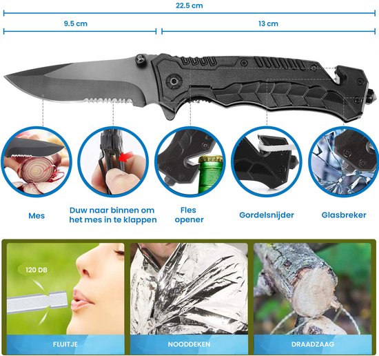 YONO Outdoor Survival Kit - Bracelet - Pocket Knife - Flashlight - Fire Starter - Compass and more - XL Set
YONO Outdoor Survival Kit