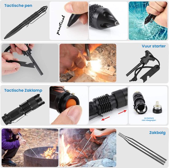 YONO Outdoor Survival Kit - Bracelet - Pocket Knife - Flashlight - Fire Starter - Compass and more - XL Set
YONO Outdoor Survival Kit