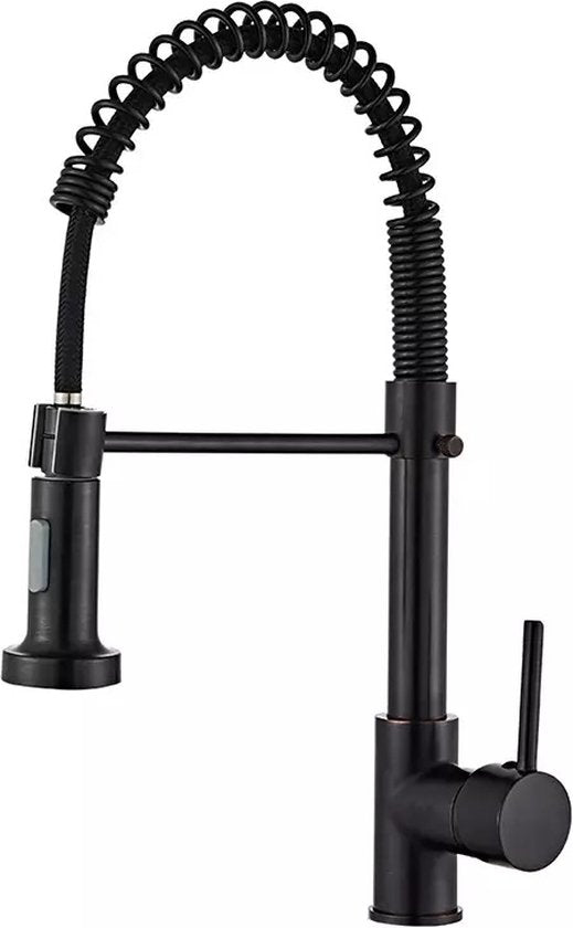 "Stijlvolle Zwarte Keukenkraan met Uittrekbare Uitloop en Flexibele Slang"
Productnaam in het Engels: "Black Kitchen Faucet with Pull-Out Spout and Flexible Hose"