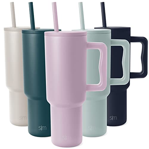 Simple Modern 40 oz Tumbler with Handle and Straw Lid | Insulated Cup Reusable Stainless Steel Water Bottle Travel Mug Cupholder Friendly | Gifts for Women Him Her | Trek Collection | Lavender Mist