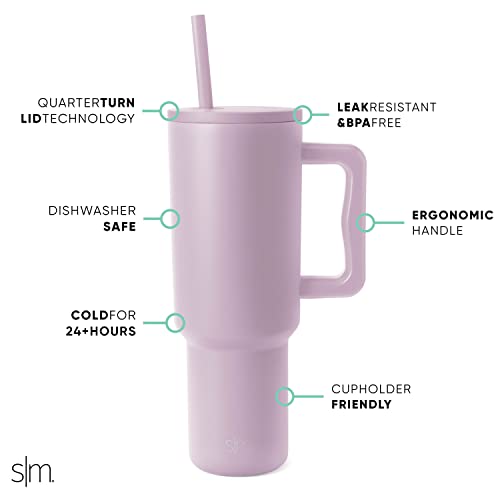 Simple Modern 40 oz Tumbler with Handle and Straw Lid | Insulated Cup Reusable Stainless Steel Water Bottle Travel Mug Cupholder Friendly | Gifts for Women Him Her | Trek Collection | Lavender Mist