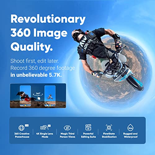 Insta360 X3 with Official Sticker Set - Waterproof 360 Action Camera with 1/2" 48MP Sensors, 5.7K 360 Active HDR Video, 72MP 360 Photo, 4K Single-Lens, Stabilization, 2.29" Touchscreen