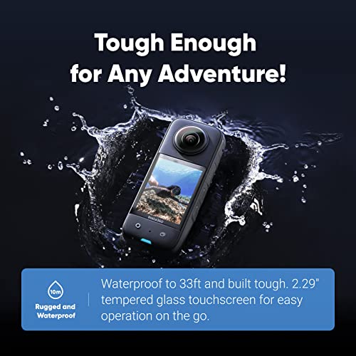 Insta360 X3 with Official Sticker Set - Waterproof 360 Action Camera with 1/2" 48MP Sensors, 5.7K 360 Active HDR Video, 72MP 360 Photo, 4K Single-Lens, Stabilization, 2.29" Touchscreen