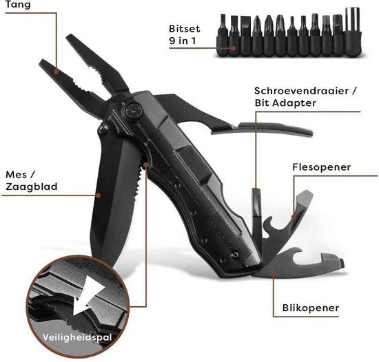 14-in-1 Multitool Pocket Knife + Carrying Case + 9-Piece Bit Set - Knife - Tool - Survival Knife - Hunting Knife - Outdoor - Camping - Camping - In Gift Packaging