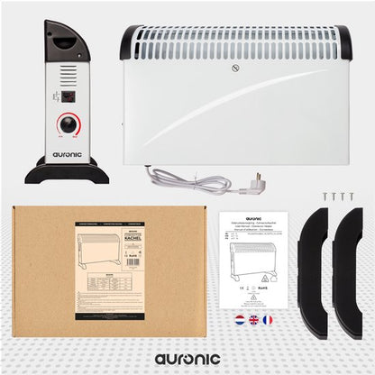 Auronic Electric Convection Heater - 750/1250/2000W - Adjustable Thermostat - Sleek White Design