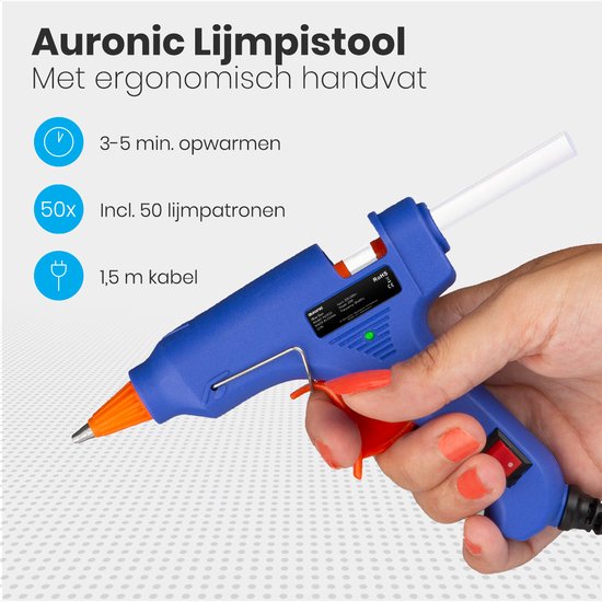 "Auronic Lijmpistool inclusief 50 Lijmpatronen - 20W" 

English product name: "Auronic Glue Gun with 50 Glue Sticks"