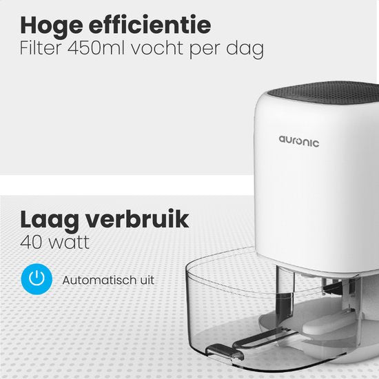 Auronic Dehumidifier - Removes 450ml/Day - LED Display - Perfect for Living Room, Bedroom & Bathroom - White