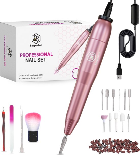 "Beeperfect® Electric Nail File - Nail Drill - Manicure and Pedicure Set - 11 Bits and 60 Sanding Rolls - 4 Extra Accessories"

Electric Nail File