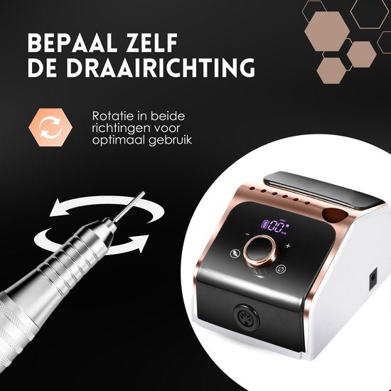 Beeperfect® Ultimate Edition Electric Nail File - Nail Drill - Manicure and Pedicure Set - Wireless - Includes 25 Bits, 100 Sanding Bands, and 5 Accessories - With Foot Pedal - 35000RPM

Beeperfect Ultimate Edition Electric Nail File