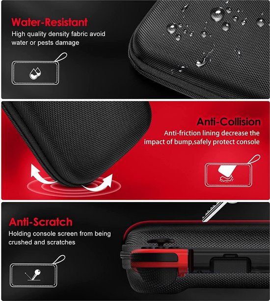 BOTC Case suitable for Nintendo Switch - including screen protector and thumb grips - Protective Case - Switch Cover - Black