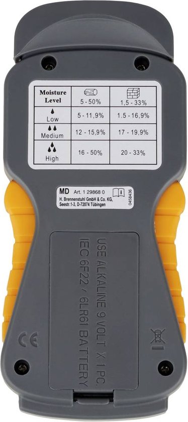 "Brennenstuhl Moisture Meter MD (Wood/Wall/Building Material Moisture Meter, with LCD Display) Anthracite/Yellow"

Moisture Meter MD