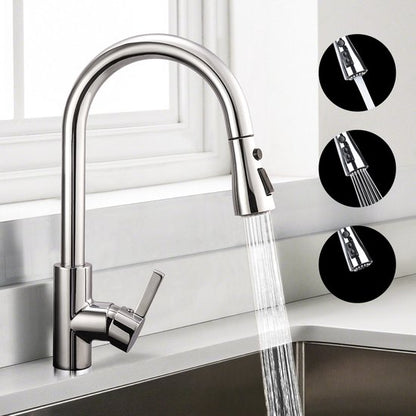 DALMO Pull-Out Kitchen Faucet with Hand Shower - 3 Water Modes - 360° Swivel - Stainless Steel