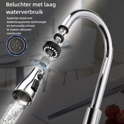 DALMO Pull-Out Kitchen Faucet with Hand Shower - 3 Water Modes - 360° Swivel - Stainless Steel