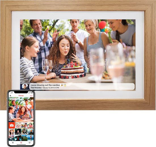 Denver 10.1" Digital Photo Frame - Wood Finish - Perfect Father's Day Gift - HD Display - Frameo App - WiFi - 16GB Storage - IPS Touchscreen