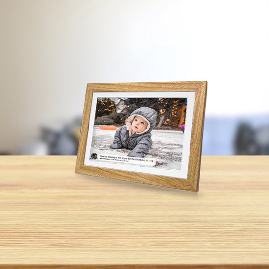 Denver 10.1" Digital Photo Frame - Wood Finish - Perfect Father's Day Gift - HD Display - Frameo App - WiFi - 16GB Storage - IPS Touchscreen