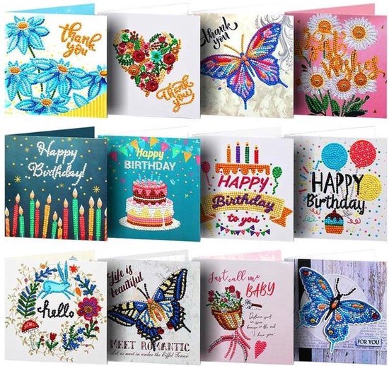 Diamond Painting cards - Greeting Cards Set of 12 cards - Hobby package - Diamond painting kit complete
