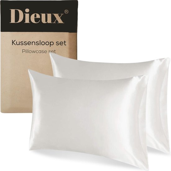Dieux® - Luxury Satin Pillowcase - White - Pillowcases 60 x 70 cm - set of 2 - Satin Pillowcase - Anti-allergenic - Skincare - Haircare