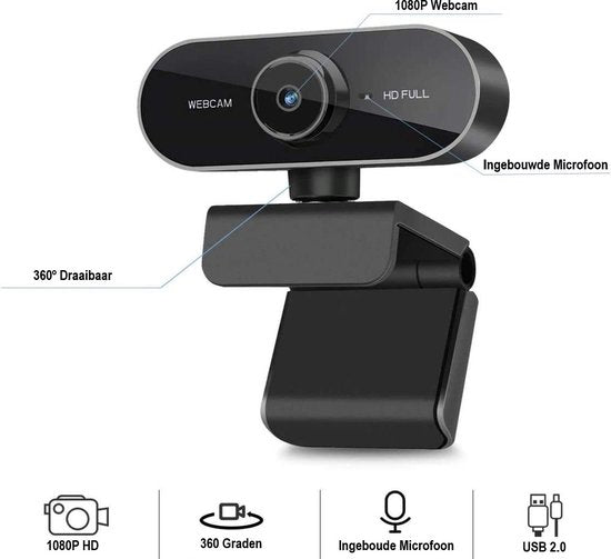 DVH Webcam for PC with Microphone - Full HD 1080P - USB Connection - With Webcam Cover - Windows and Macbook