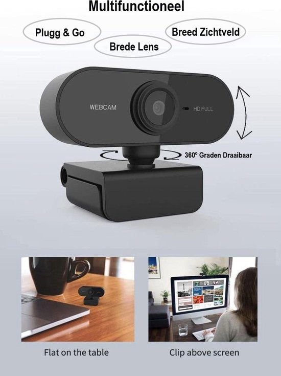 DVH Webcam for PC with Microphone - Full HD 1080P - USB Connection - With Webcam Cover - Windows and Macbook