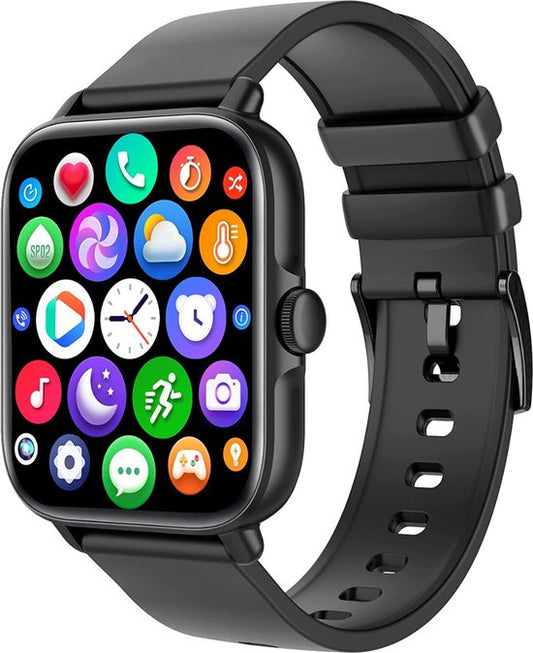 Fance Smartwatch - Sleek Black - Unisex HD Touchscreen Watch with Step Counter, Blood Pressure & Oxygen Monitor - Compatible with iOS & Android