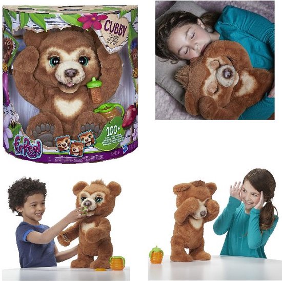 "FurReal Cubby de Beer - Interactieve Knuffel" kan worden herschreven als: "Interactieve Knuffel - FurReal Cubby de Beer". 

De Engelse productnaam zou zijn: "FurReal Cubby the Bear Interactive Plush".