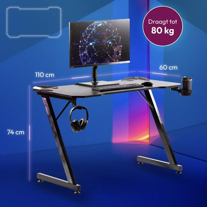 "Gadgy Carbon Gaming Desk - 110 CM Wide Gaming Bureau - Gaming Table with Carbon Details - Gaming Desk with Headphone Holder, Cup Holder & Cable Tunnel - Level Up Gaming with Gadgy - Black Carbon"

Product Name in English: Gadgy Carbon Gaming Desk