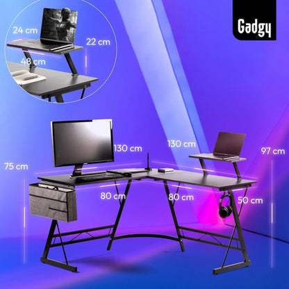 "Gadgy Carbon PRO Gaming Desk - 130 CM Wide Gaming Corner Desk - Gaming Desk with Carbon Details - Gaming Desk with Headphone Holder, Screen Riser & Storage Basket - Level Up with Gadgy - Black Carbon"

Productnaam in het Engels: Gadgy Carbon PRO Gaming Desk