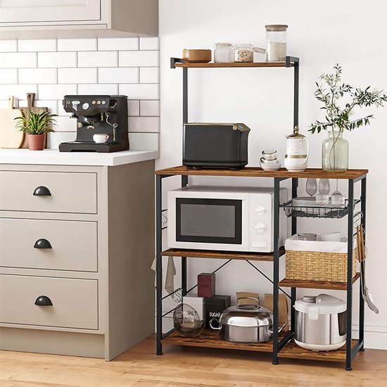 Goliving Kitchen Cabinet - Kitchen Rack Standing - Microwave Cabinet - Organizer - 40x90x132 - Brown
