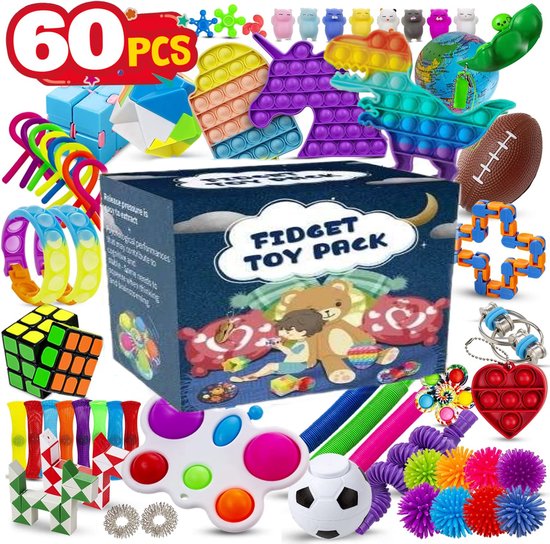 GoPlay Fidget Toys Package - 60 Pieces - Fidget Toy Box - Set for Kids & Adults - Pop it - Speed Cube

GoPlay Fidget Toys Package