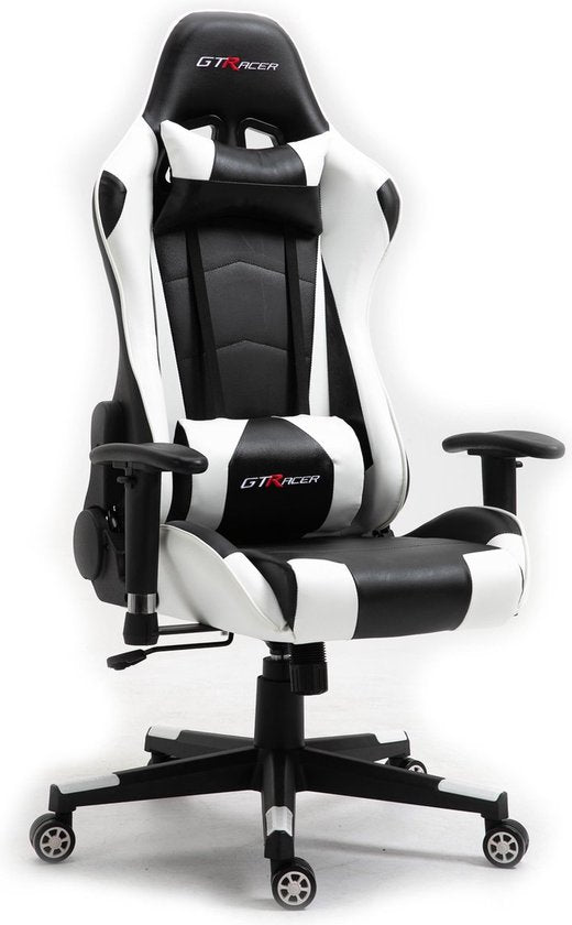 GTRacer Pro Ergonomic Gaming Chair - Adjustable, Premium Comfort - Black/White