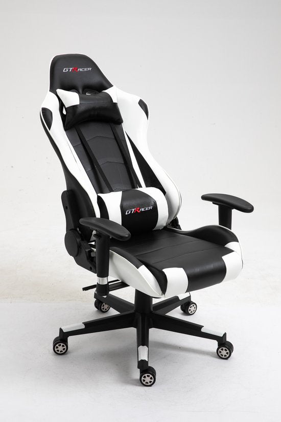 GTRacer Pro Ergonomic Gaming Chair - Adjustable, Premium Comfort - Black/White